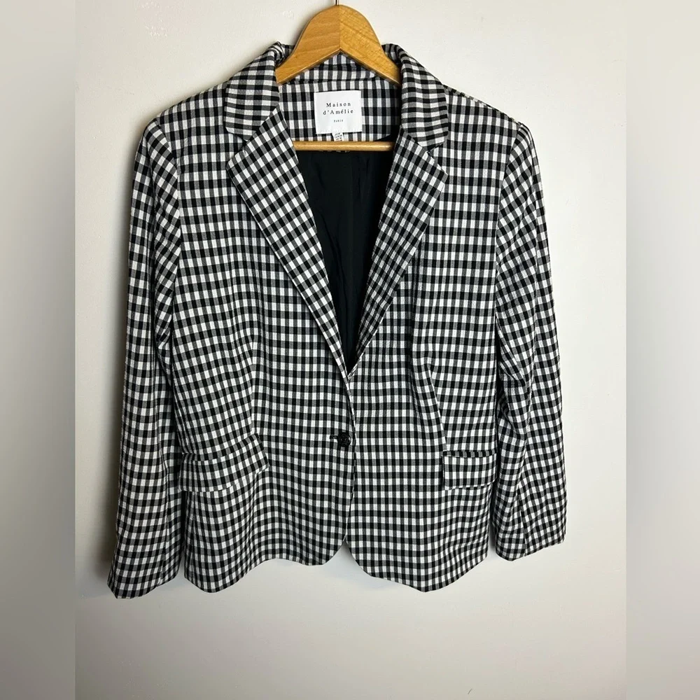 Maison D Amelie Black and White Checkered Women's Blazer Size M Cottagecore - Picture 1 of 12